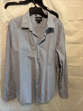 Claiborne Blue and White Pinstripe Long-Sleeve Shirt